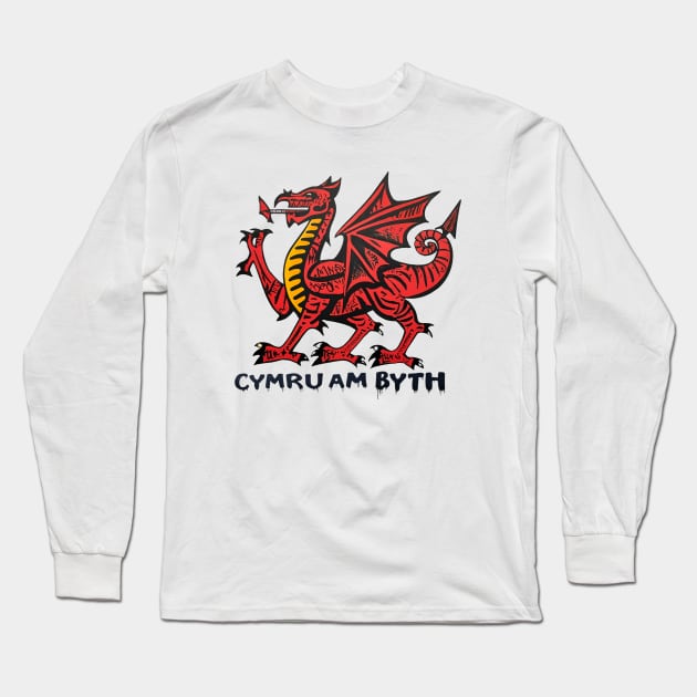 Welsh Dragon Cymru am Byth Long Sleeve T-Shirt by Teessential